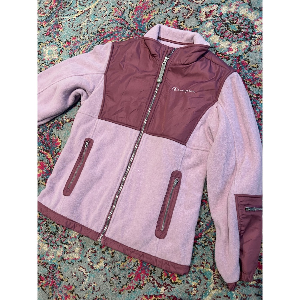 Champion Kids Fleece Full Zip Jacket Purple Burgundy Two Tone Girls Size L 14